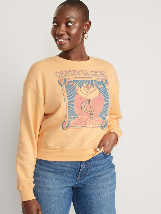 Oversized Licensed Rock Star Cropped Sweatshirt for Women