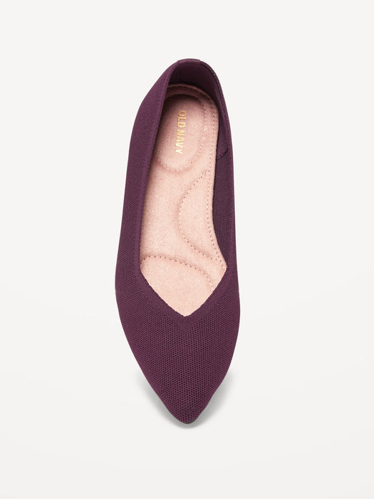Textured-Knit Pointy-Toe Ballet Flats for Women