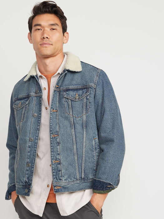 Sherpa-Lined Non-Stretch Jean Jacket for Men