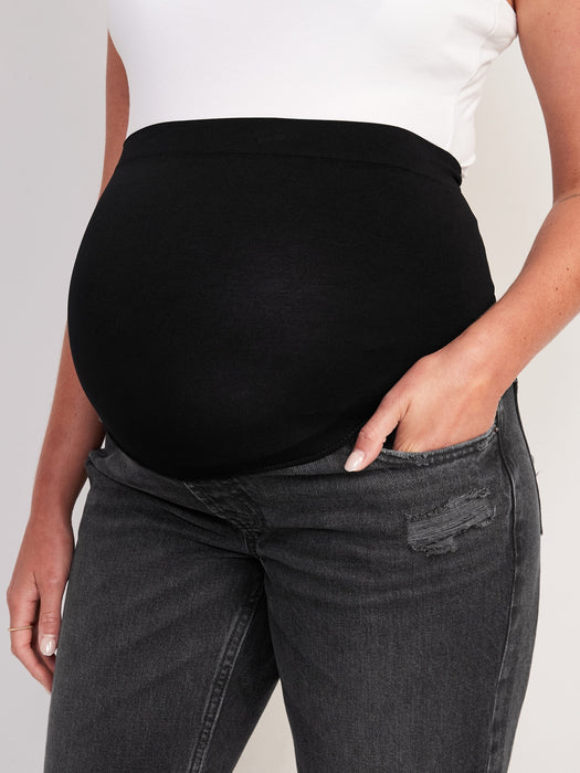 Maternity Full-Panel Slouchy Taper Black Cut-Off Jeans