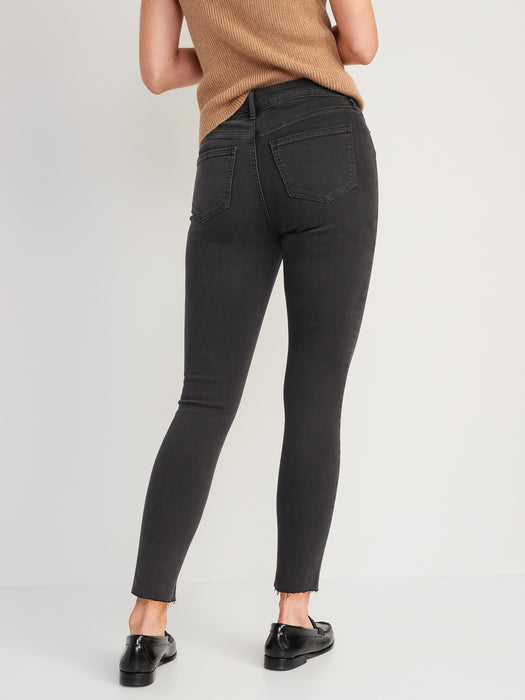 High-Waisted Rockstar Super-Skinny Black Cut-Off Ankle Jeans for Women