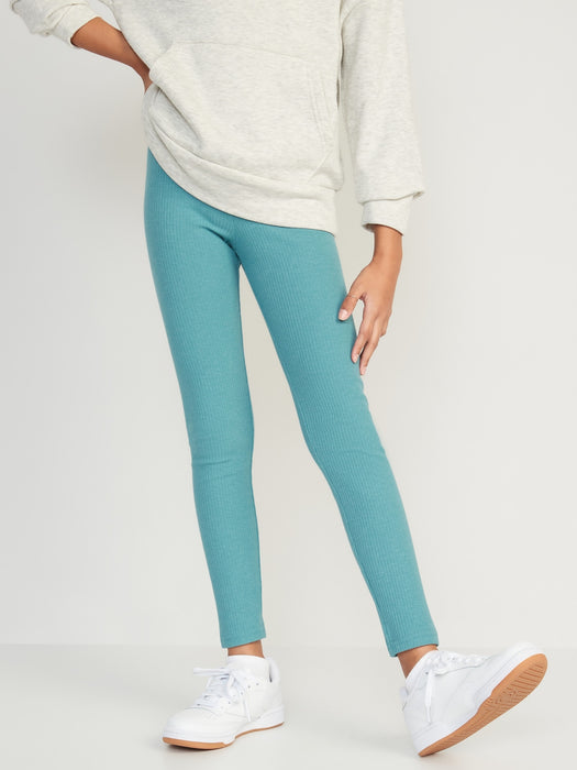 Full-Length Built-In Tough Rib-Knit Leggings for Girls