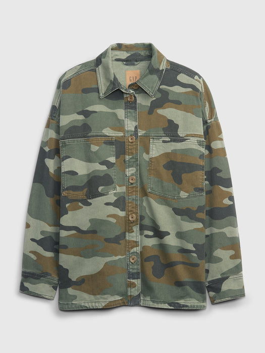 Oversized Khaki Shirt Jacket with Washwell