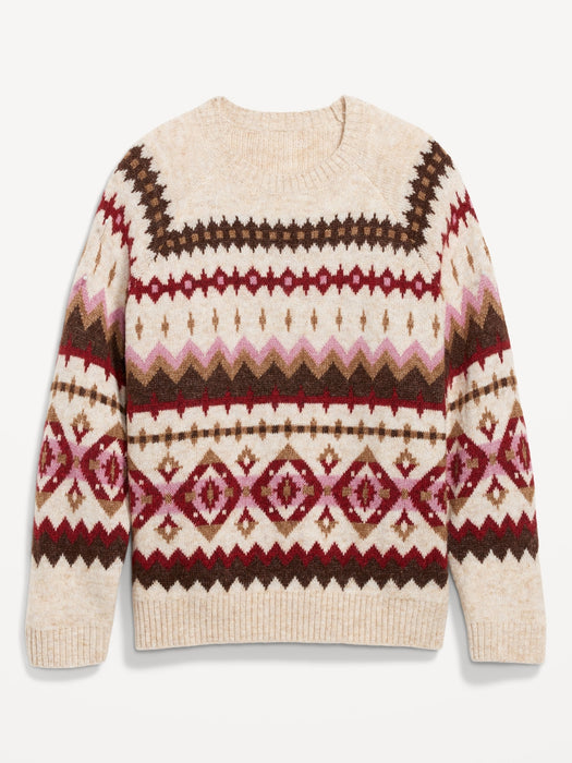 Fair Isle Cozy Shaker-Stitch Pullover Sweater for Women