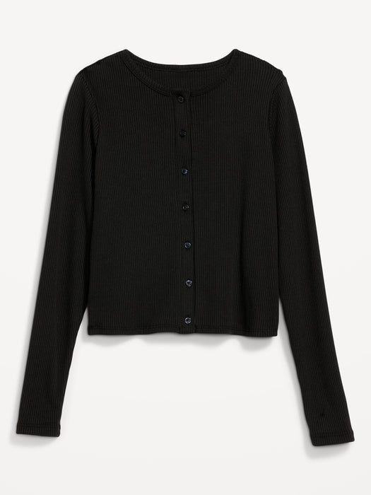 Cropped Rib-Knit Button-Down T-Shirt for Women