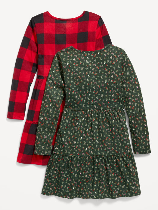 Tiered Printed Jersey-Knit Swing Dress 2-Pack for Girls