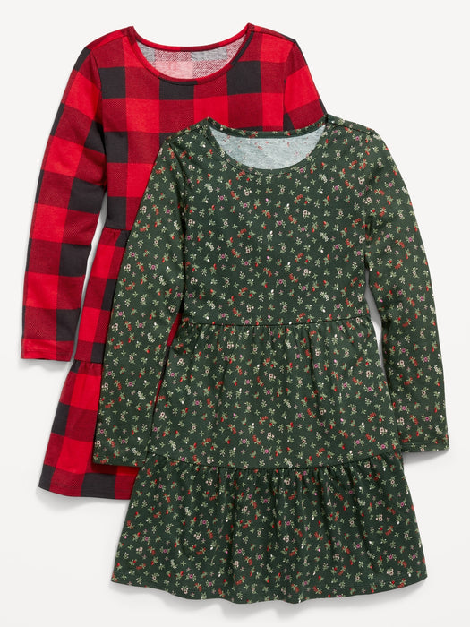 Tiered Printed Jersey-Knit Swing Dress 2-Pack for Girls