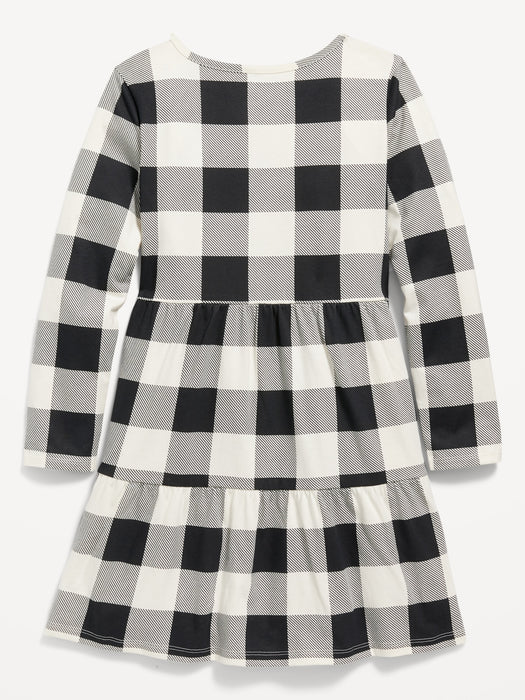 Long-Sleeve Tiered Printed Swing Dress for Girls