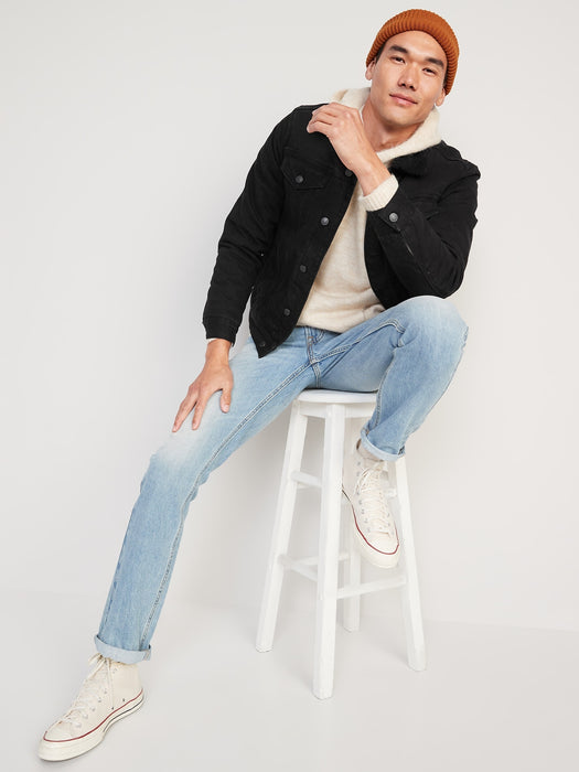 Sherpa-Lined Non-Stretch Black Jean Jacket for Men