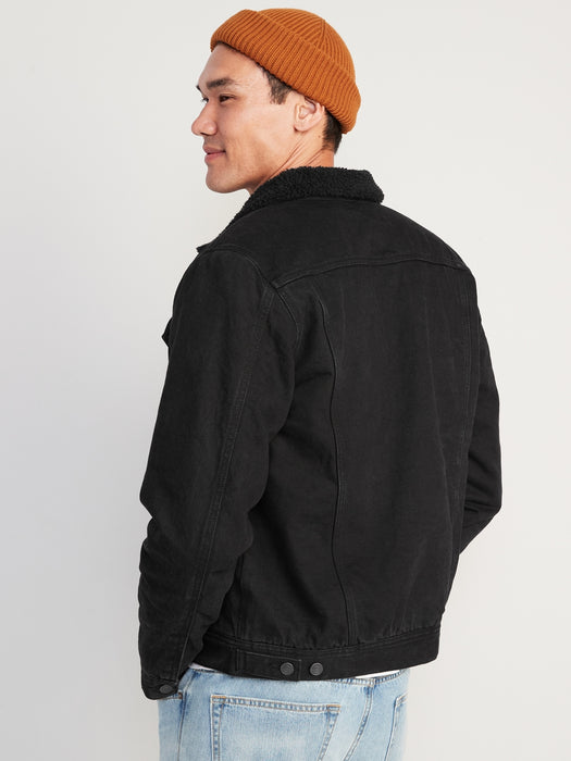 Sherpa-Lined Non-Stretch Black Jean Jacket for Men