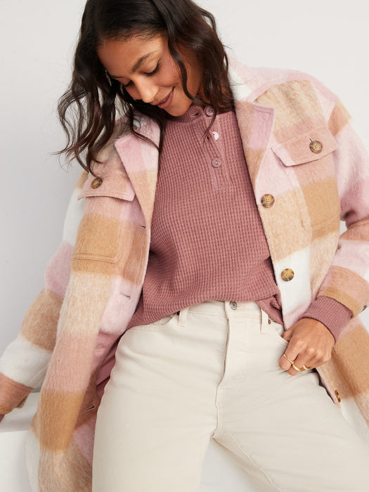 Waffle-Knit Henley Top for Women