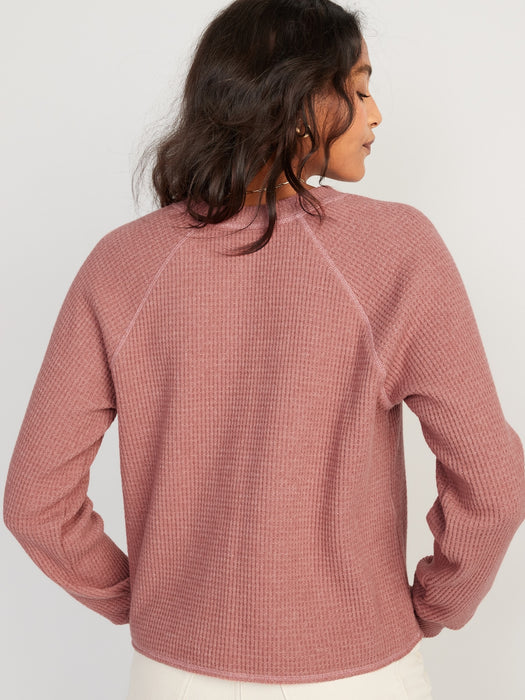 Waffle-Knit Henley Top for Women