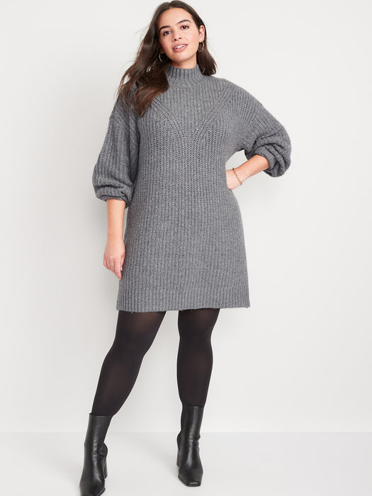 Long-Sleeve Relaxed Mock-Neck Mini Sweater Shift Dress for Women