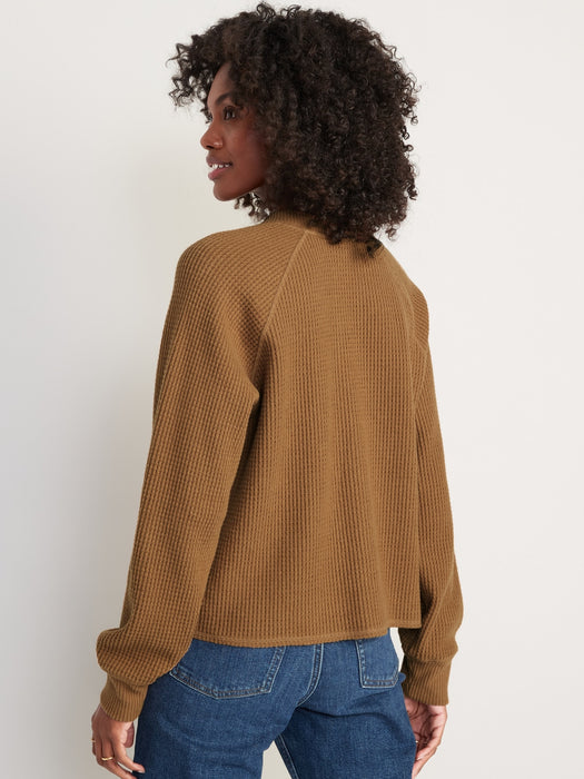 Thermal-Knit Raglan-Sleeve Henley T-Shirt for Women