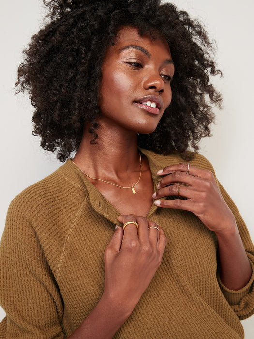 Thermal-Knit Raglan-Sleeve Henley T-Shirt for Women