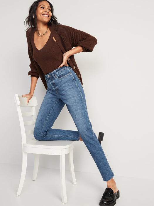 High-Waisted OG Straight Cotton-Hemp Blend Cut-Off Jeans for Women