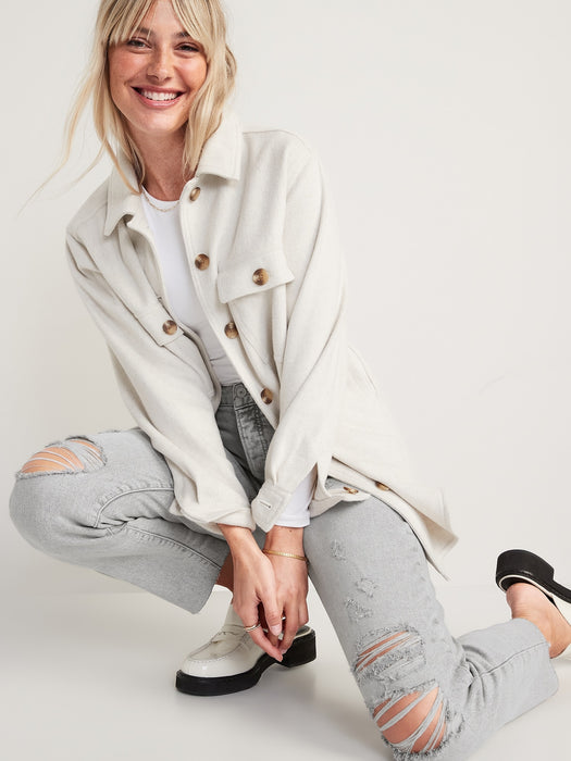 High-Waisted Button-Fly OG Straight Ripped Gray Cut-Off Jeans for Women