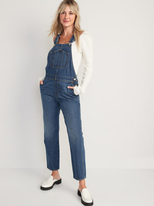 Slouchy Straight Workwear Non-Stretch Jean Overalls for Women