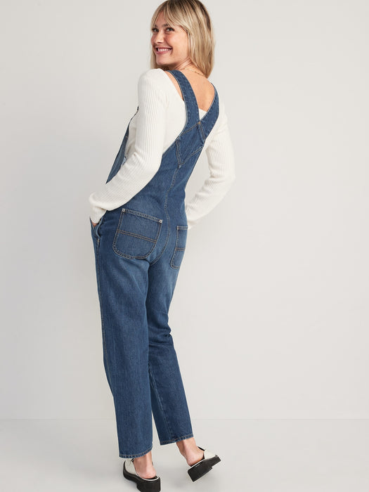 Slouchy Straight Workwear Non-Stretch Jean Overalls for Women