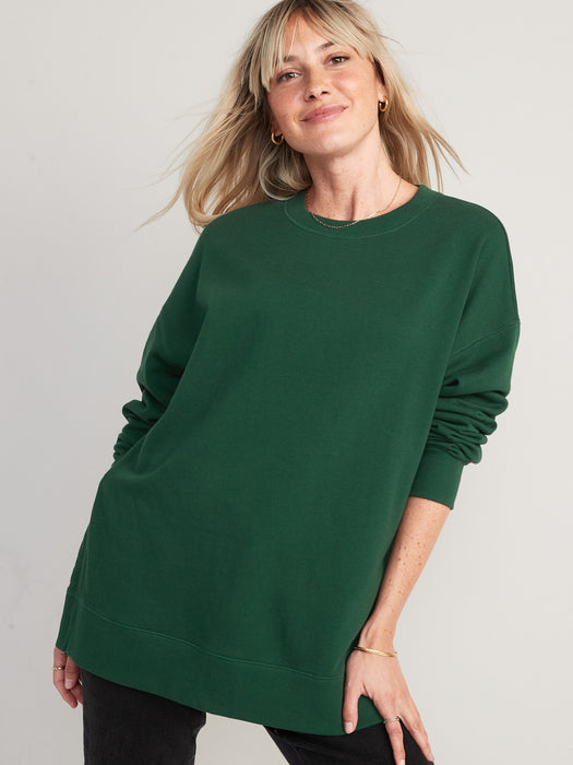 Oversized Boyfriend Garment-Dyed Tunic Sweatshirt for Women