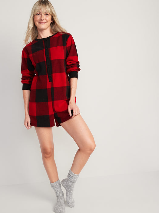 Fleece Henley Pajama Romper -- 3.5-inch inseam