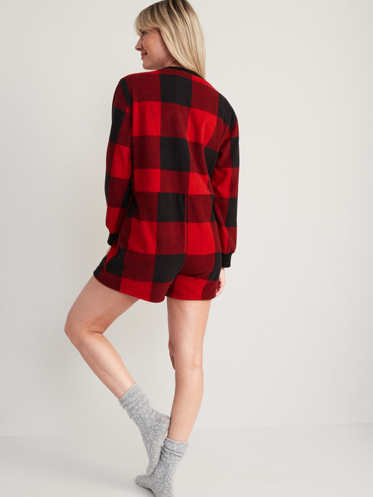 Fleece Henley Pajama Romper -- 3.5-inch inseam