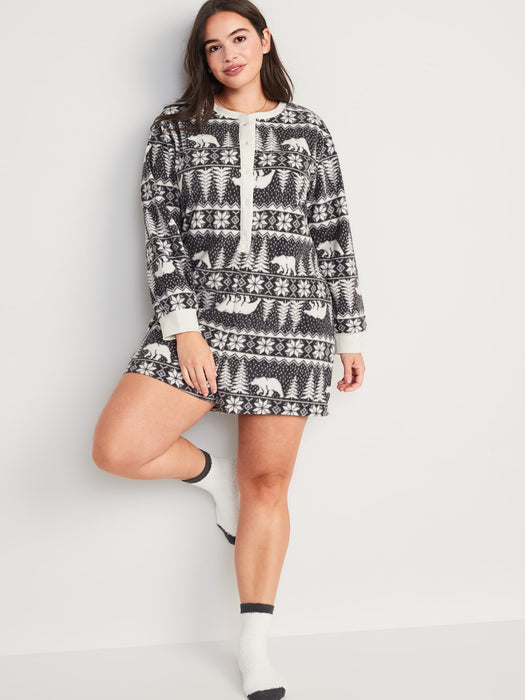 Fleece Henley Pajama Romper -- 3.5-inch inseam