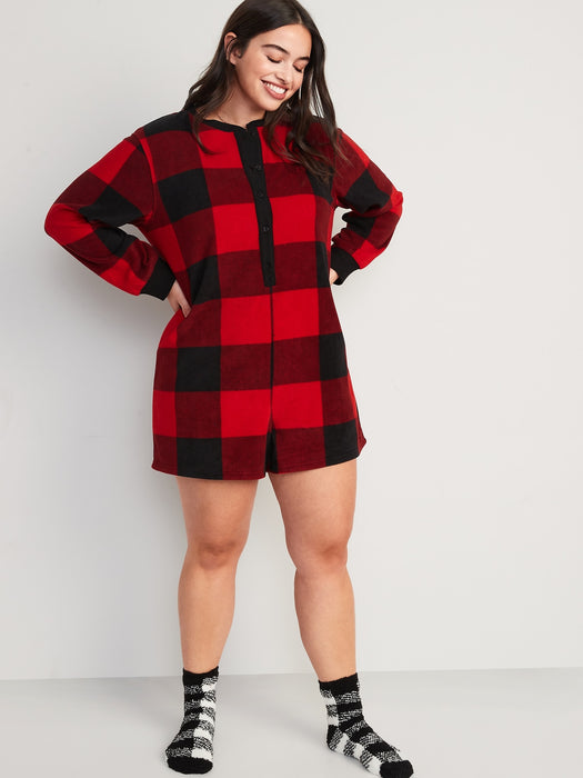 Fleece Henley Pajama Romper -- 3.5-inch inseam