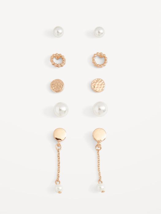 Gold-Toned Stud Earrings Variety 5-Pack for Women