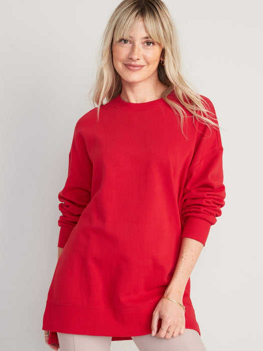 Oversized Boyfriend Garment-Dyed Tunic Sweatshirt for Women