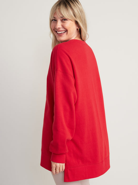 Oversized Boyfriend Garment-Dyed Tunic Sweatshirt for Women