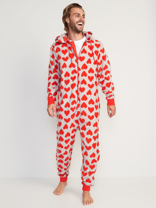 Gender-Neutral Matching Print Microfleece One-Piece Pajamas for Adults