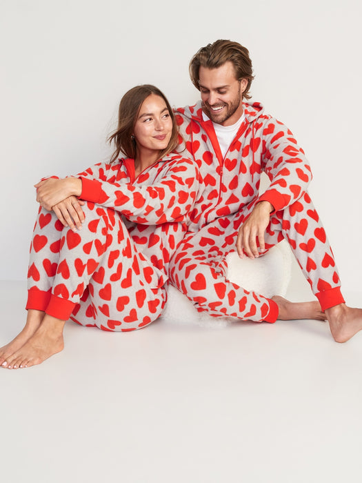 Gender-Neutral Matching Print Microfleece One-Piece Pajamas for Adults