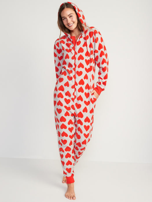 Gender-Neutral Matching Print Microfleece One-Piece Pajamas for Adults