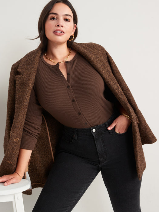 Cropped Rib-Knit Button-Down T-Shirt for Women