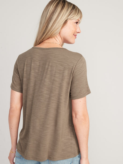 Luxe V-Neck Slub-Knit T-Shirt for Women