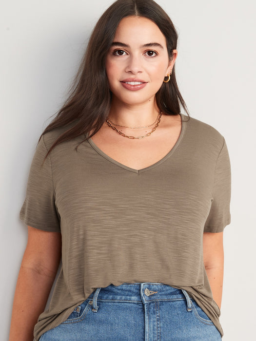 Luxe V-Neck Slub-Knit T-Shirt for Women