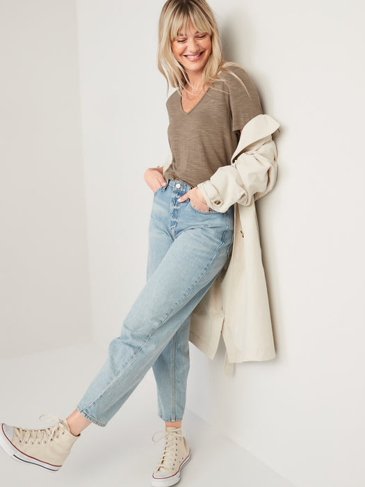 Luxe V-Neck Slub-Knit T-Shirt for Women