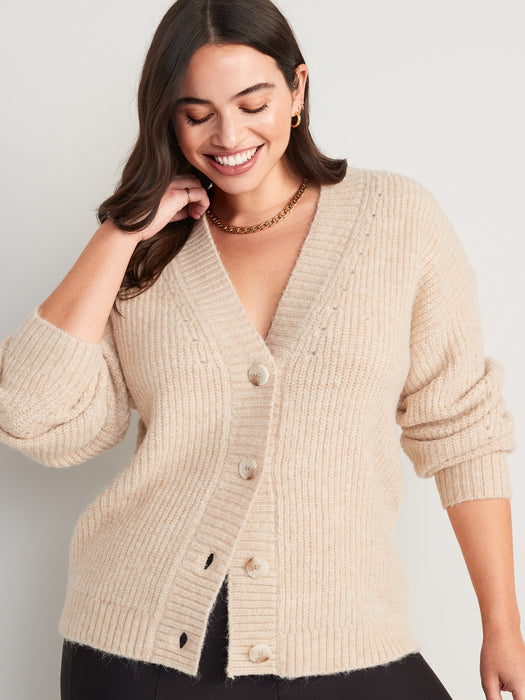 Cozy Shaker-Stitch Cardigan Sweater for Women