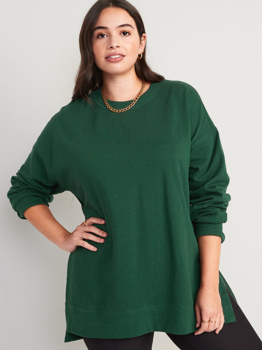 Oversized Boyfriend Garment-Dyed Tunic Sweatshirt for Women