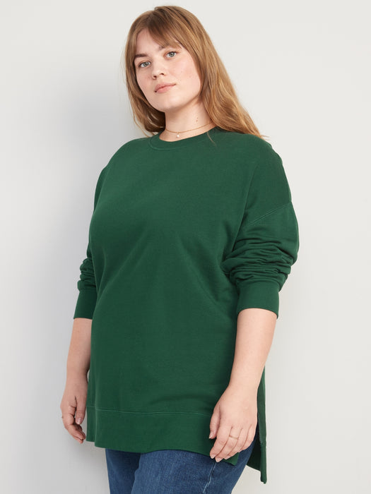 Oversized Boyfriend Garment-Dyed Tunic Sweatshirt for Women