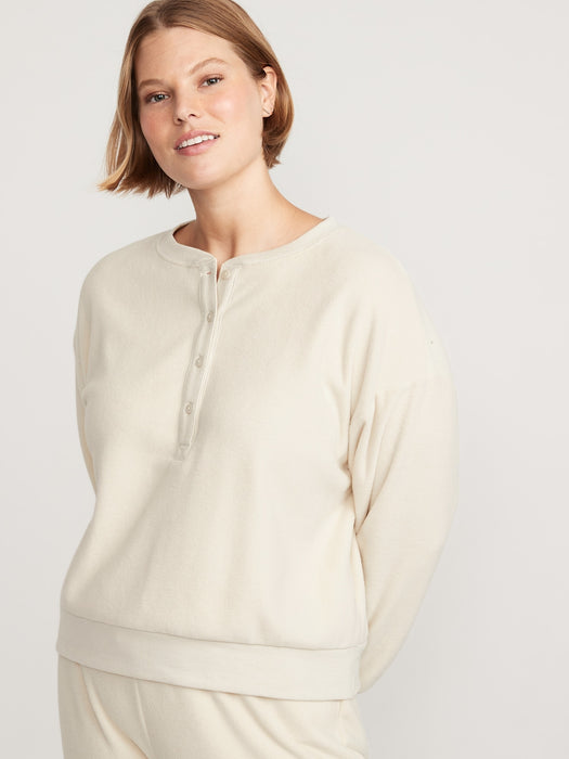 Microfleece Henley Lounge Sweatshirt for Women