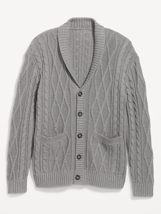 Cable-Knit Button-Front Cardigan Sweater for Men