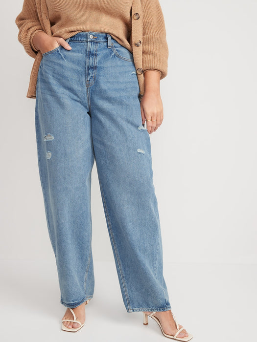 Extra High-Waisted Ripped Non-Stretch Balloon Jeans for Women
