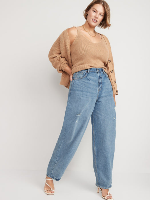Extra High-Waisted Ripped Non-Stretch Balloon Jeans for Women