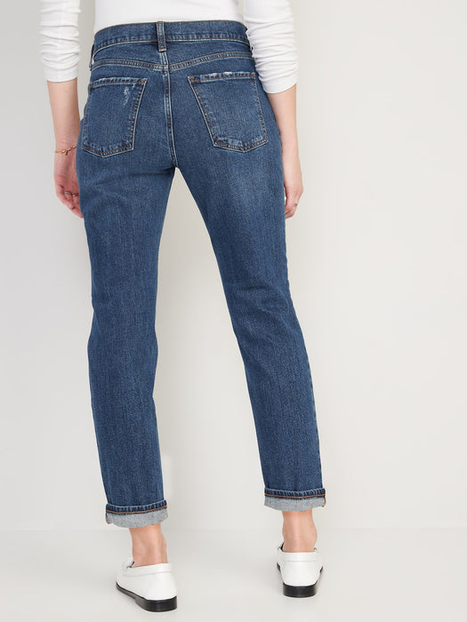 Mid-Rise Boyfriend Straight Ripped Jeans for Women