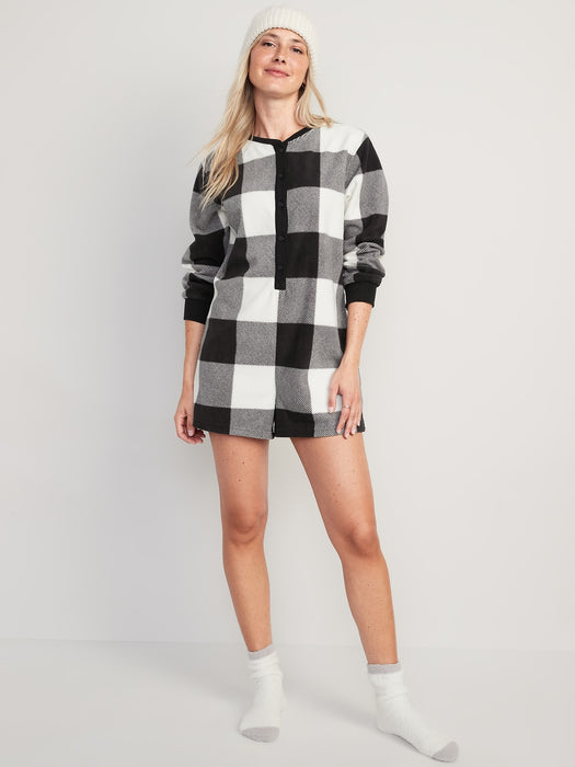 Fleece Henley Pajama Romper -- 3.5-inch inseam