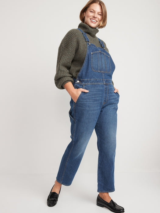 Slouchy Straight Workwear Non-Stretch Jean Overalls for Women