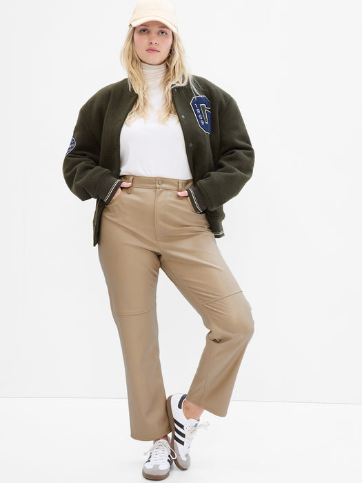 High Rise Faux-Leather Cheeky Straight Pants