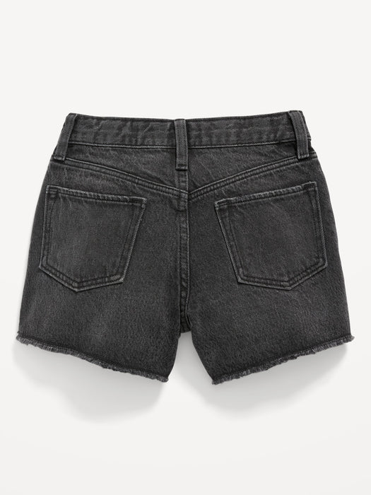 High-Waisted Ripped Black Non-Stretch Jean Shorts for Girls